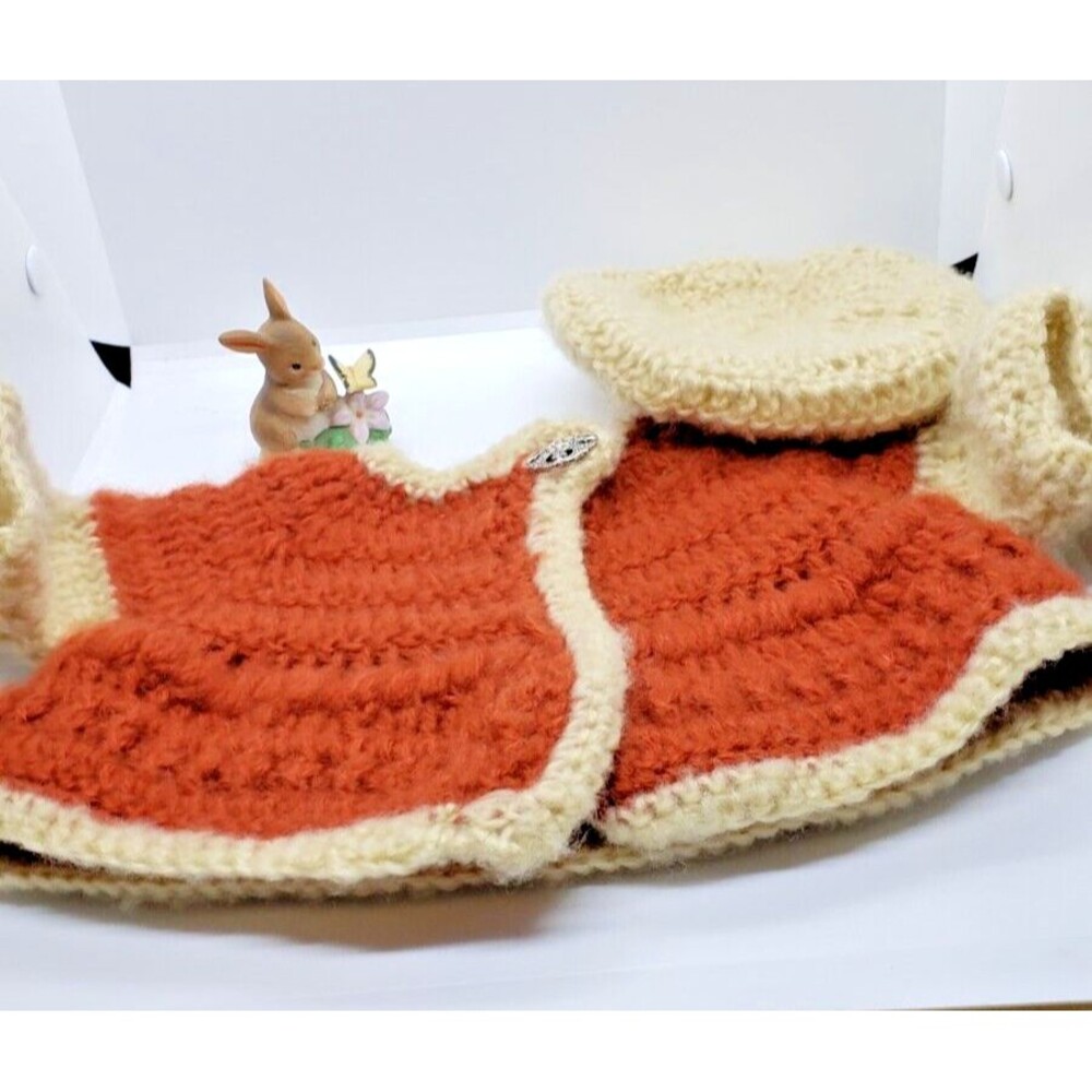 Handmade Crochet Baby Sweater with Beret~Vintage Wool Yarn~